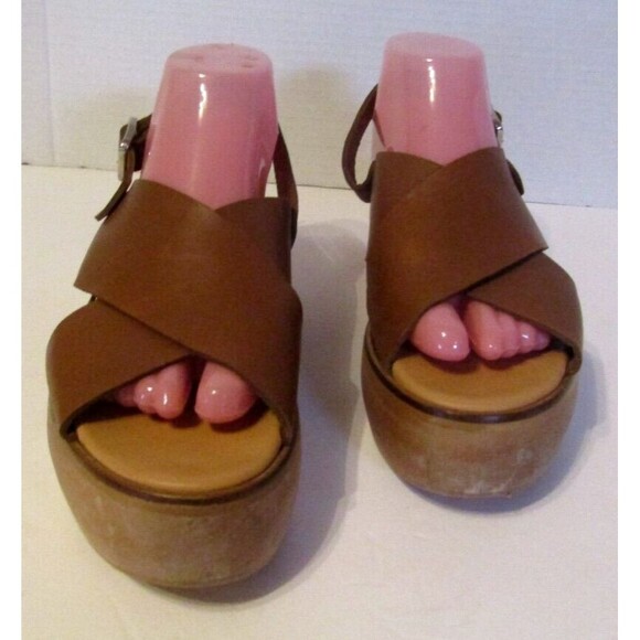 Paloma Barcelo Sandals Brown Leather Sling Back Chunky Size EU 40 US 9/9.5 - Picture 3 of 7